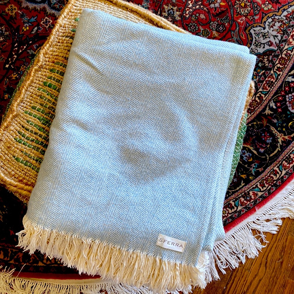 Brushed cotton Sferra herringbone throw blanket
